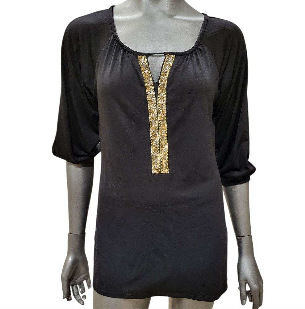 B14. Belldini Black Blouse with Gold Details - Size Small